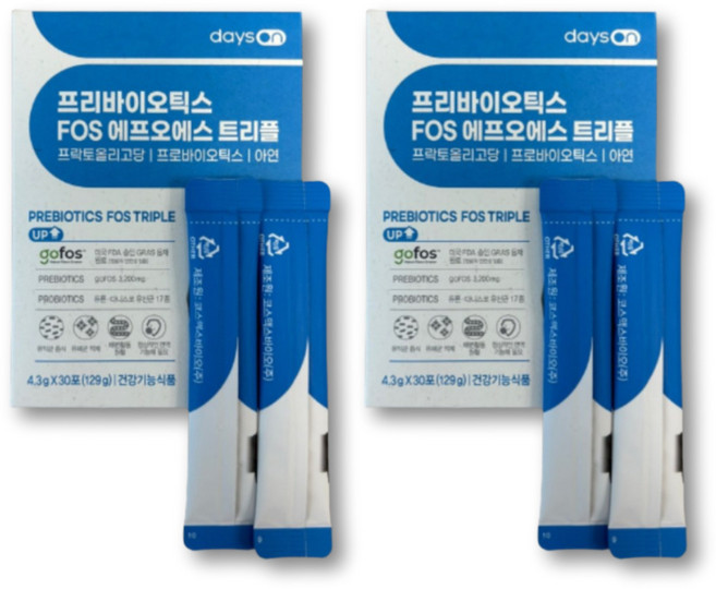 데이즈온 프리바이오틱스 FOS 트리플 유산균 먹이 장케어 프락토 갈락토 자일로 올리고당 아연 장내유익균 프로바이오틱스, 2세트, 30회분