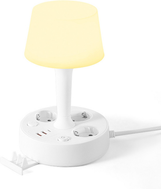 레몬 수면등 겸용 스탠드 콘센트 멀티탭 USB 충전 포트 포함 전원선형, 화이트