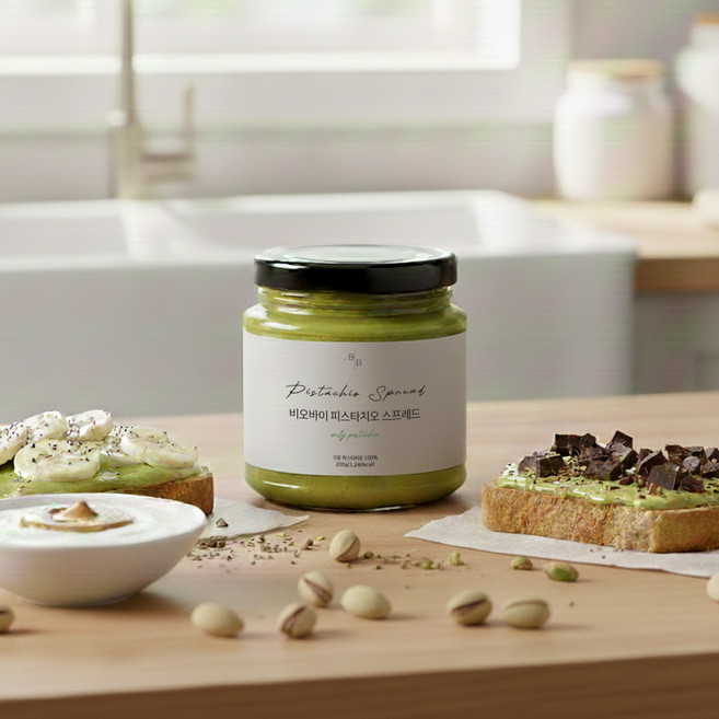 비오바이 무가당 100% 피스타치오 스프레드 무첨가 국산유리병, 1개, 200g