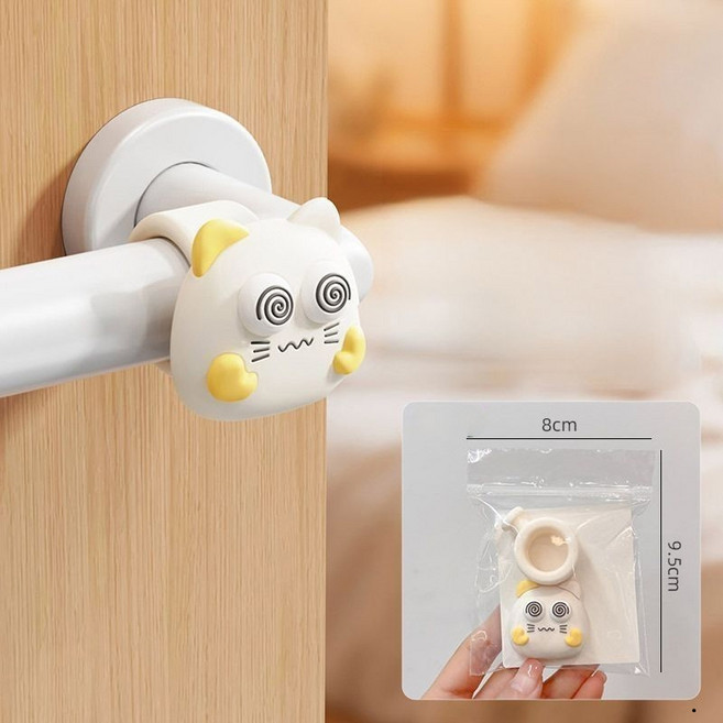 귀여운 동물 실리콘 도어 손잡이 충돌 방지 패드 소음 벽 보호, 고양이