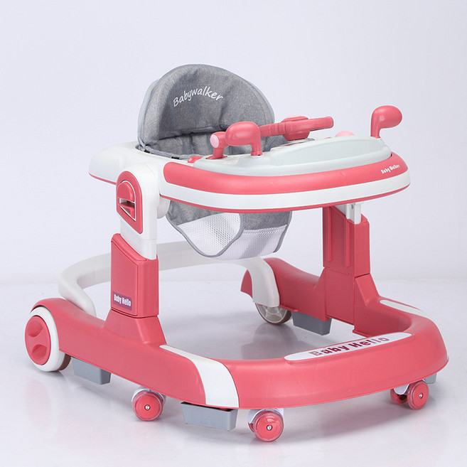 Baby Hello 兒童螃蟹車 多功能防側翻 助步車 學步車, 杜鵑紅-踩墊款611, 1個