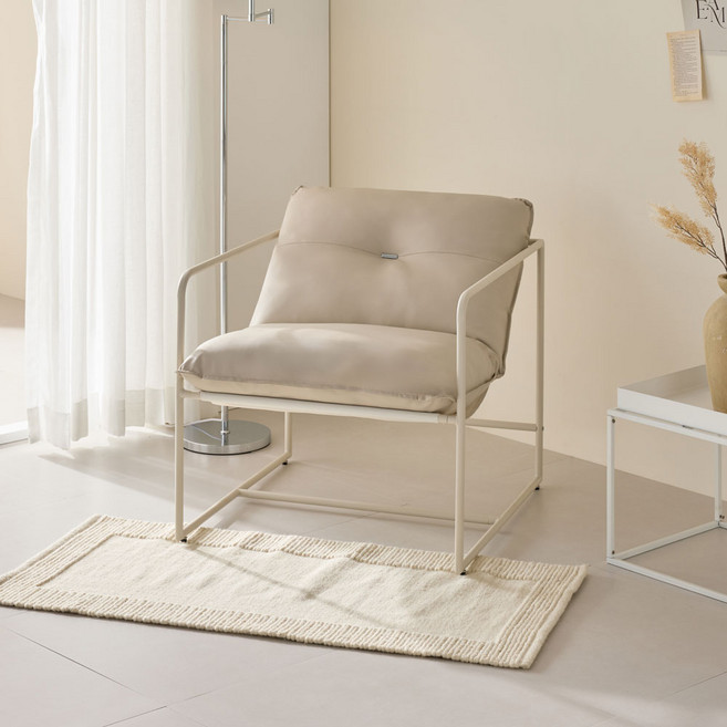 디자인제이 컴포즈 모던 카페 1인용 쇼파, 화이트 프레임, 아이보리