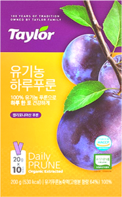 테일러 유기농 하루 푸룬 스틱형 200g, 1개