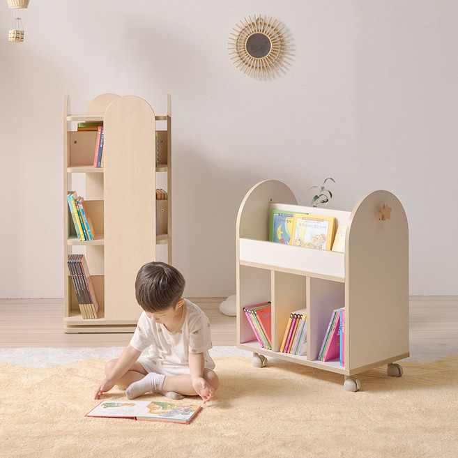 라자가구 베니 E0 키즈 북카트 트롤리 이동식 책장 유아 교구장, 내추럴