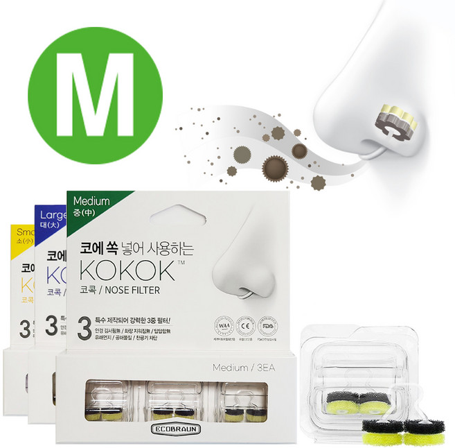 [코마스크] 코콕 코필터 S/M/L 헤파필터 노즈마스크, 3개입, 1개, 투명, M