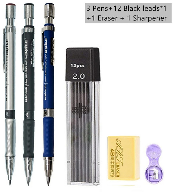 샤프 펜슬 세트 2.0mm 2B 블랙컬러 리드 리필 스케치 아트 잉 그림 학교 자동 연필, Color Pencil set A