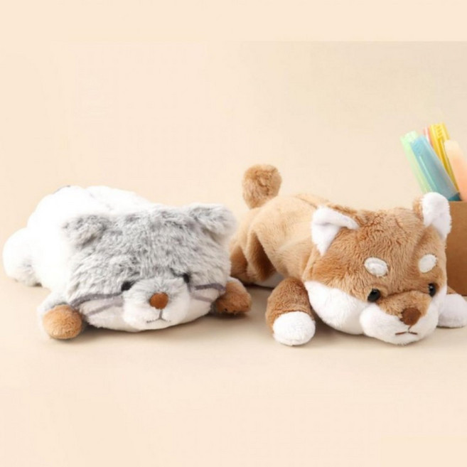 봉제 캐릭터 펜 필통 귀여운 파우치형 문구 보관 파우치, 1개, 시바견