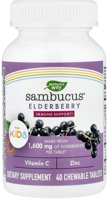 네이쳐스웨이 삼부커스 스탠더다이즈드 엘더베리 어린이 비타민 츄어블 타블렛, 40정, 1개 - 쿠팡