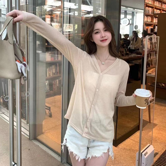 KDNC 여름 여성 가디건 브이넥 쿨링 에어컨 카디건
