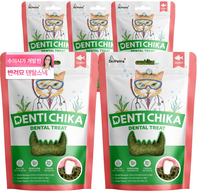 닥터페트라 덴티치카 덴탈트릿 고양이 치석 입냄새 제거 이빨과자, 5개, 70g, 연어맛