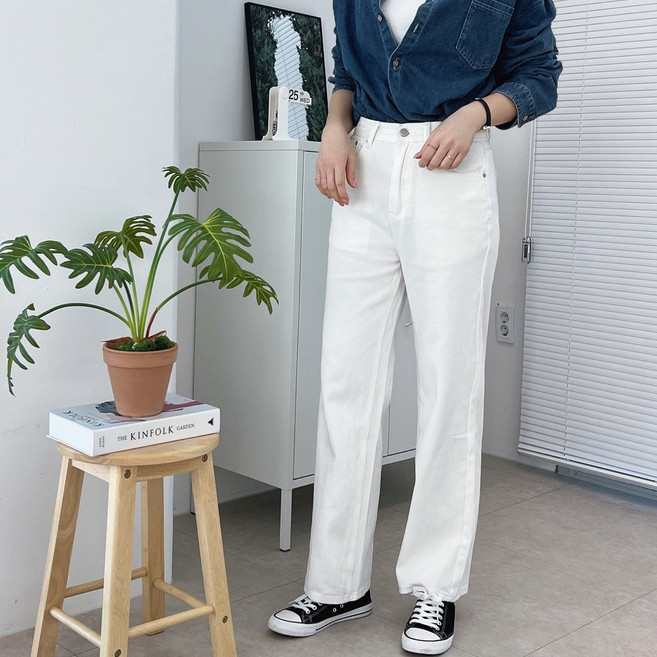 숏 롱 여성 바지 일자 바지 세미 와이드 팬츠 스트레이트 화이트진 블랙진 데님 팬츠 여성 면바지