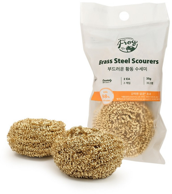 FROG 부드럽고 강력한 황동수세미(35g x 2개입) 항균수세미 철수세미, 2개입, 1개