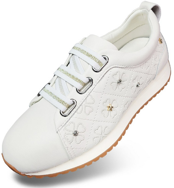 마마슈 여성 가죽 스니커즈 큐빅 별장식 스판밴딩 넓은발볼 A85S