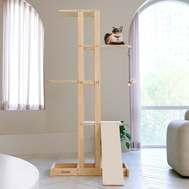 더따슴 국내제작 DIY 대형 원목 180cm 높은 캣타워 5단, 크림, 1개