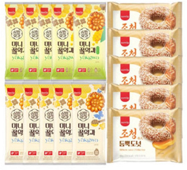 삼립 미니 꿀약과오리지널 70g+조청 듬뿍도넛 60g+초당옥수수 70g, 1세트, 각5개씩, 총15개
