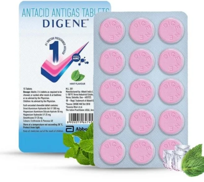 Digene Antacid Antigas Tablet | For Acidity Gas & Stomach Care | Flavour Mint, 1개, 15정 - 쿠팡