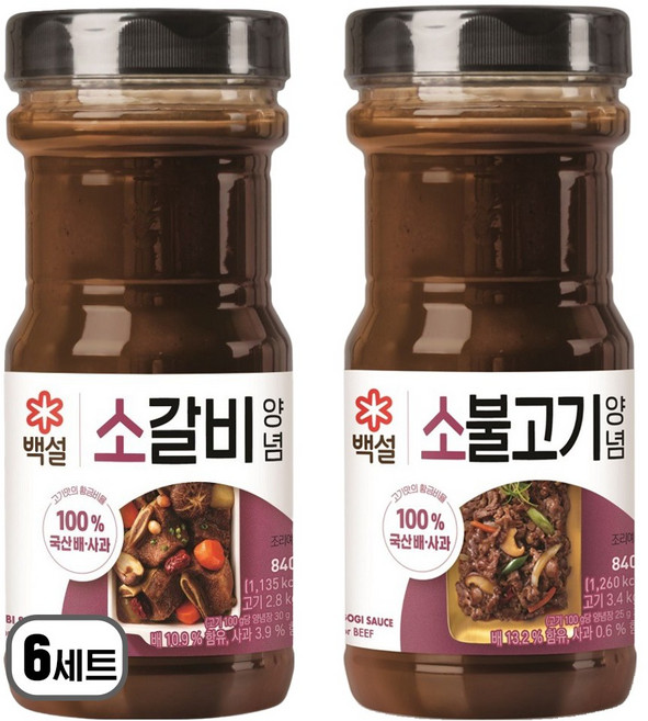 백설 소갈비 양념 + 소불고기 양념, 6세트, 1.68L