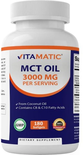 비타민 MCT 오일 1회 제공량 3000mg 코코넛 오일 180개 소프트젤 카프릴산 C8 55% 카프릴산 C10 40% 함유, 1개, 180정 - 쿠팡