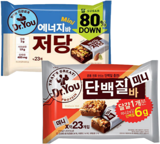 오리온 닥터유 에너지바 미니 저당 324g 1개 단백질바 미니 324g 1개 (총2개) 대용량, 1세트, 648g