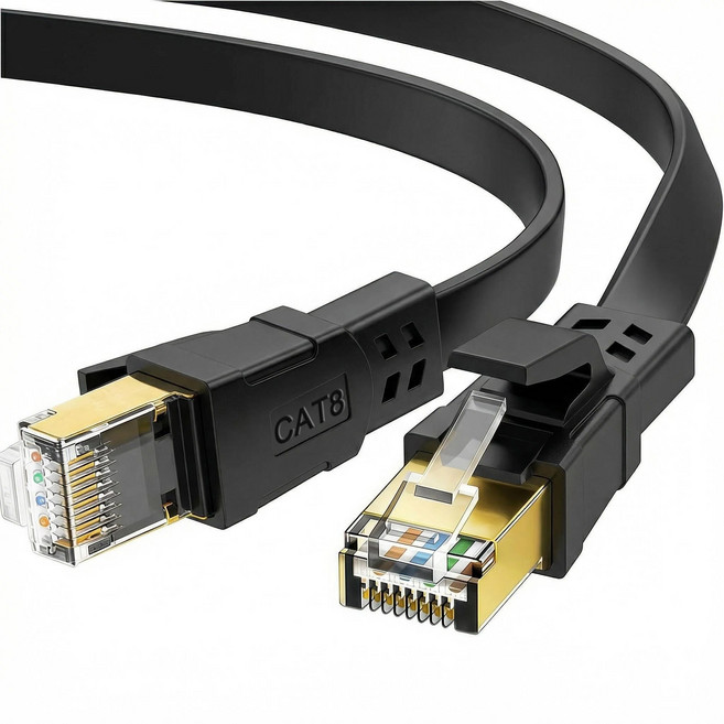 Oricean CAT8 평면 케이블 40Gbps 고속 전송 게이밍급 순동선심, 5m, 1개, 검정