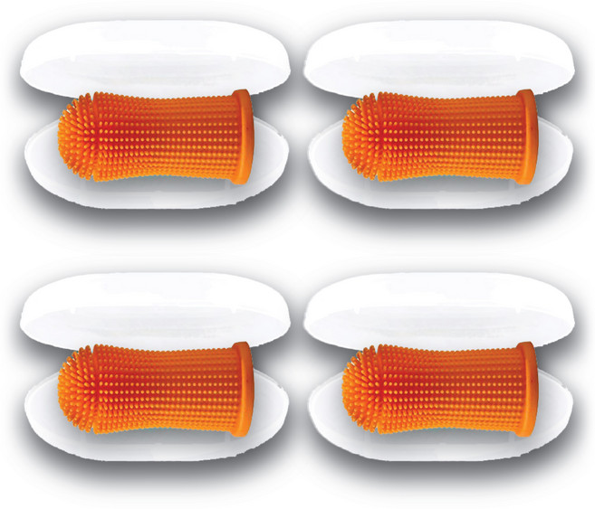 멍냥 반려동물 360도 서라운드 실리콘 칫솔 4종 세트 2.5 x 5 cm, Yellow, 1세트