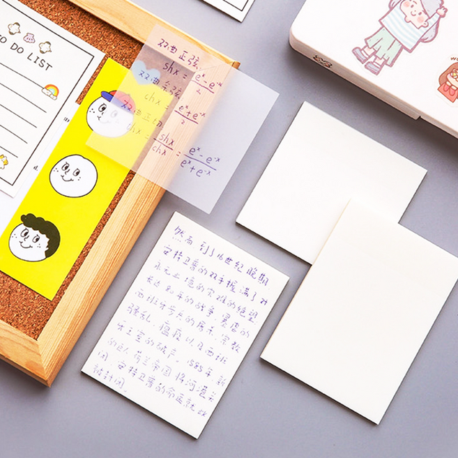 컬러 투명 비치는 포스트잇 메모지 4컬러 세트, 1세트, 50매, 직사각형(블루+그린+핑크+옐로우)