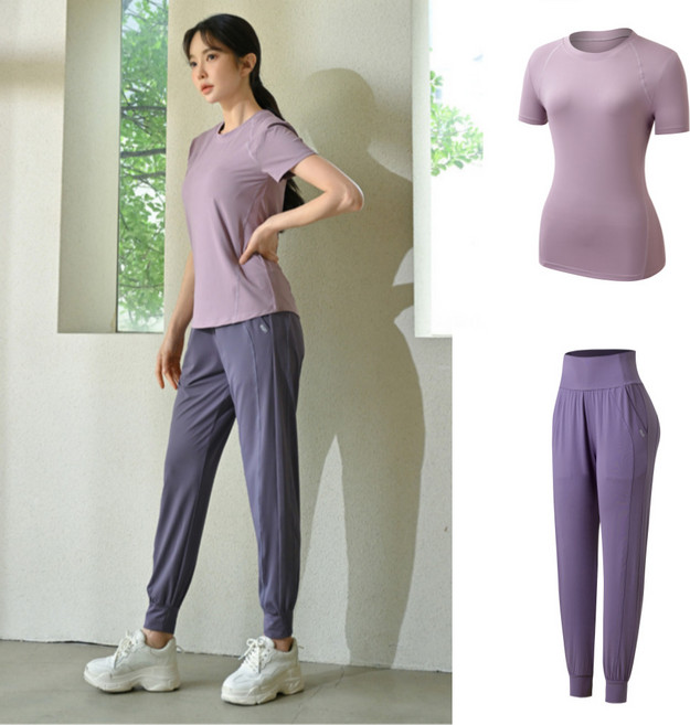 가치스토어 여성 2종세트 슬림핏 반팔티+조거팬츠 운동복 상하세트 요가 필라테스 트레이닝복 헬스장 세트