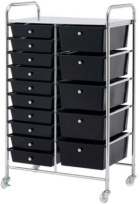 롯드츄레이 미용실 가위 보관함 파마 이동식 트레이, 10단 서랍형 /블랙