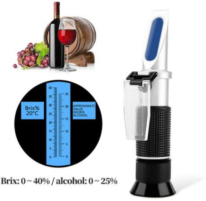 당도계 휴대용 알코올 브릭스 굴절계 0-25% 알코올 맥주 와인 농도 계량기 0-40% 당 굴절계 테스터 2 in 1, 1개