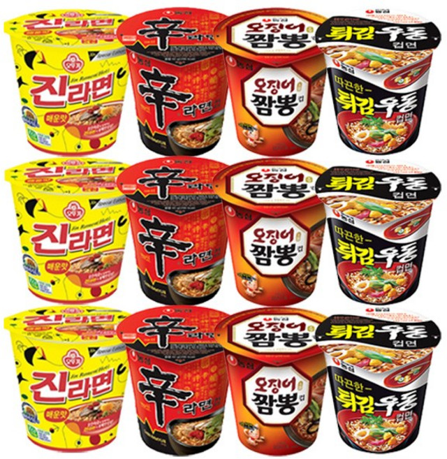 진라면 매운맛 3개+신라면 3개+오징어짬뽕 3개+튀김우동 3개 소컵 골라담기, 1개