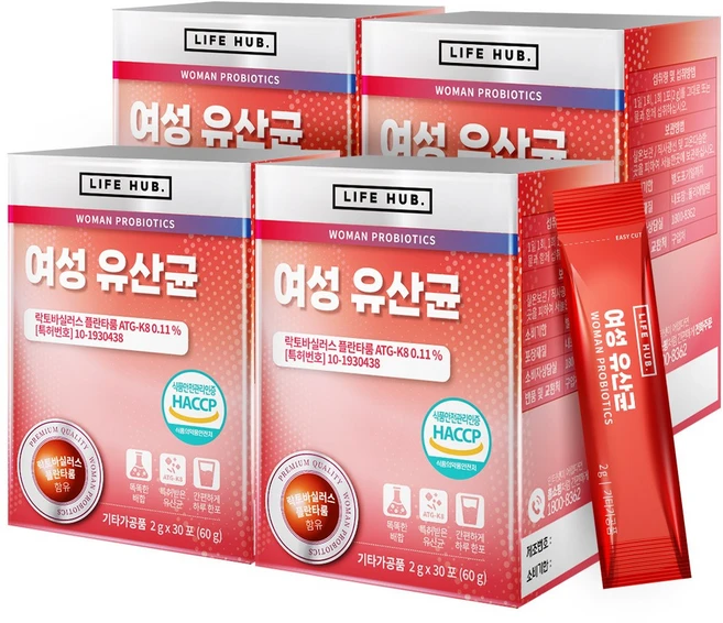 라이프허브 여성 유산균, 4개, 120포, 60g - 쿠팡