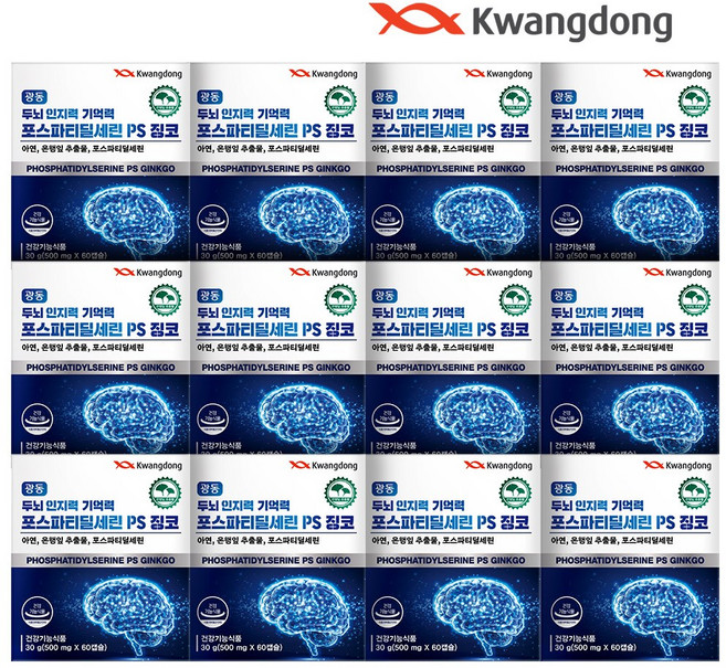 광동 두뇌 인지력 기억력 포스파티딜세린 PS 징코 은행잎 추출물 혈행개선, 12개, 60정