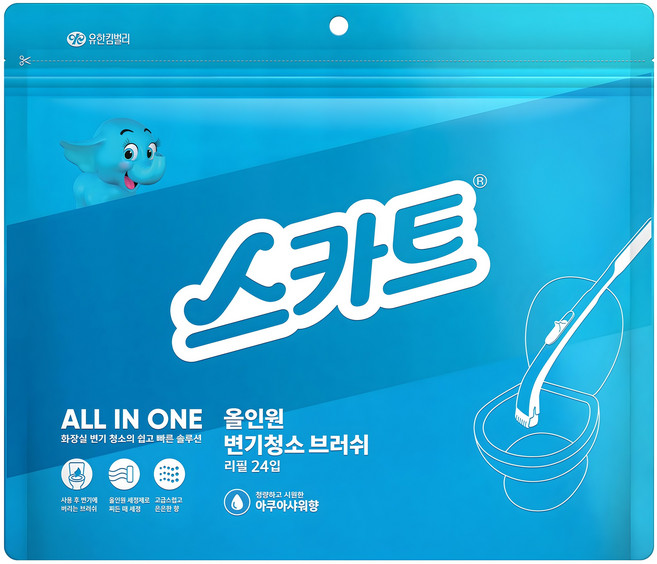 스카트 올인원 변기 청소 브러쉬 아쿠아 샤워 리필 24p, 1개
