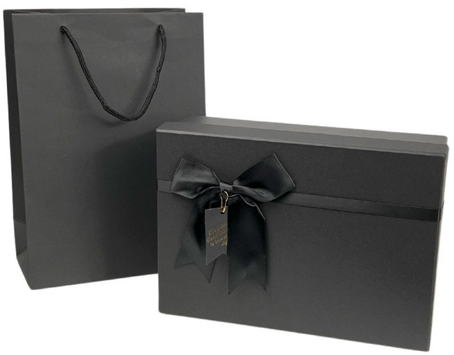 루루홈 올블랙 리본 선물 포장 박스 + 종이가방, 1개
