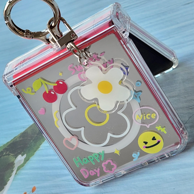 갤럭시Z플립 스마일가든 플라워키링 맥세이프 미러 힌지보호 핑거링 케이스