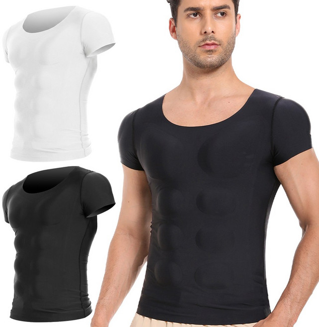 라온피플 몸짱 가슴 복근 어깨 패드 반팔 보정런닝 머슬핏 이너 멸치탈출 티셔츠