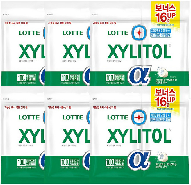 롯데 자일리톨 알파 오리지날 리필 102g x 6개