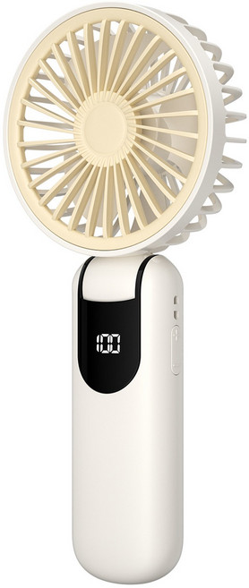 SAHINER 접이식 충전식 휴대용 미니선풍기 100단 무단계 변속 저소음, 113*43*217mm, 베이지 화이트