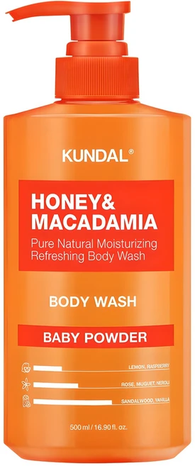 쿤달 허니 앤드 마카다미아 퓨어 바디워시 베이비파우더향, 500ml, 1개 - 쿠팡