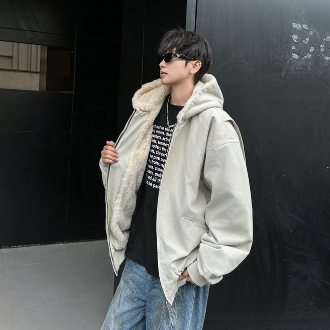 加絨加厚連帽棉衣男款 韓版寬鬆潮流保暖棉服外套 短版運動棉大衣