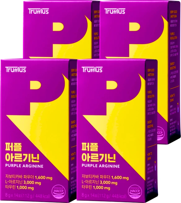 [트러플러스] 자보티카바 타우린 퍼플 아르기닌 활력 부스터업 파워업 당제로 카페인제로, 4박스, 112g - 쿠팡