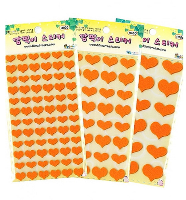 모양 부직포 펠트스티커-하트 주황색 10mm, 펠트스티커