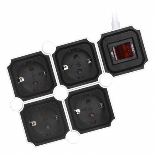 천하)테트리스 멀티탭 4구 3M(화이트+레드/4KS-WTRD), 1.5m, Black&White, 1개