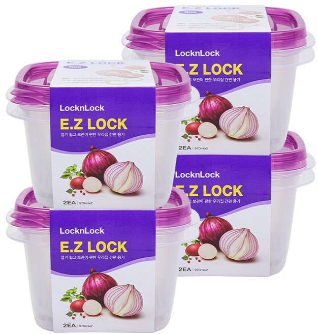 락앤락 간편용기 이지락, 4개, 정사각 970ml 2p