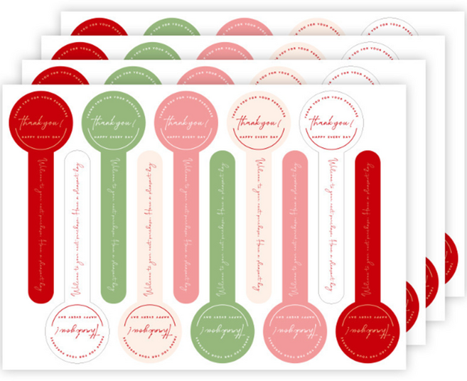 심플 롤리팝 띠지 스티커 세트, 100매, 파스텔 땡큐