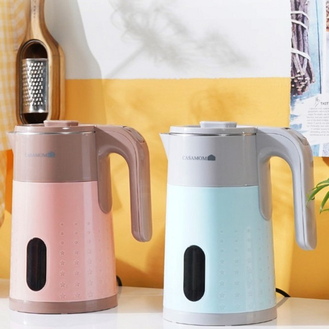 까사맘 전기주전자 대용량 2L 스테인레스 이중단열 커피 포트, 핑크