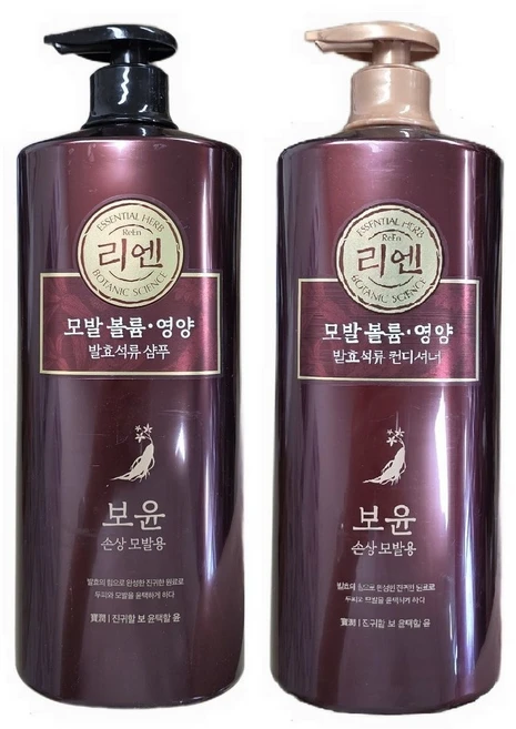 리엔 보윤 전문 손상모 샴푸 1000ml + 컨디셔너 1000ml 효윤고 발효인삼/석류 함유 모발볼륨 두피케어 윤택, 2개, 1L - 쿠팡