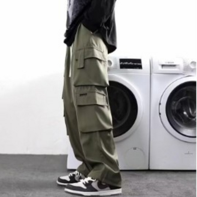 多口袋寬鬆束腳工裝褲