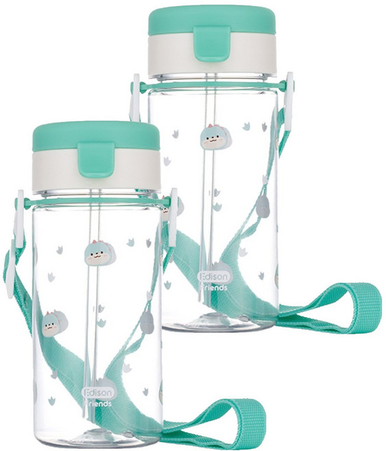 에디슨 프렌즈 흘림방지 에코젠 빨대컵, 350ml, 2개, 공룡에디노
