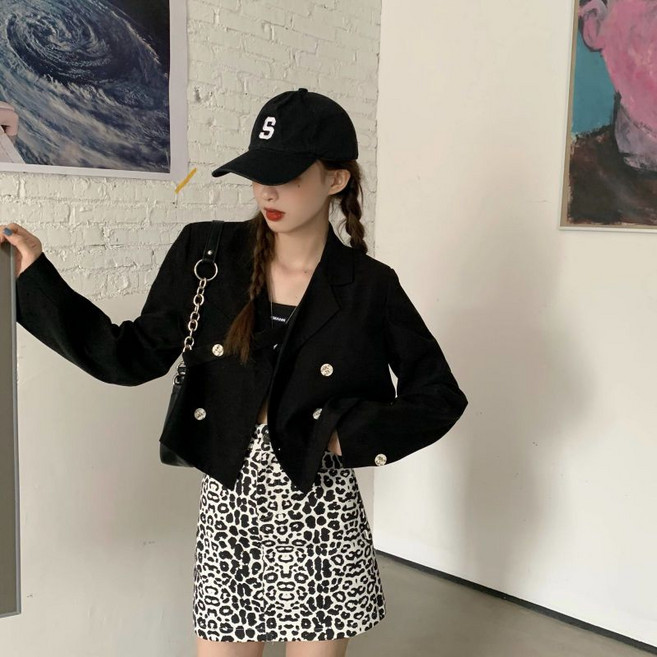 여성 봄 가을 긴팔 정장 자켓 캐주얼 상의 아우터 루즈핏 작은 키 기질 크롭 정장 자켓 오버핏